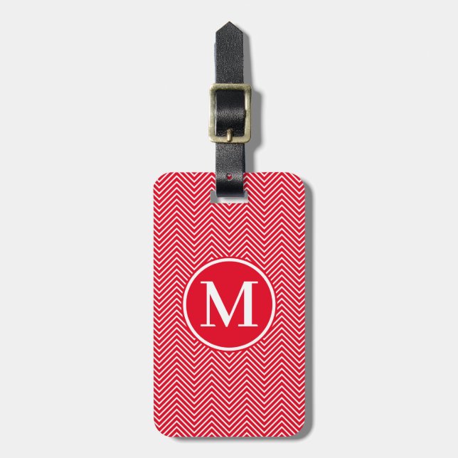 Étiquette À Bagage Monogramme RF Red Classic Serif Thin Chevron (Devant Vertical)