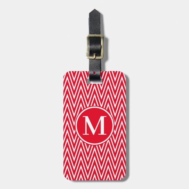 Étiquette À Bagage Monogramme RF Red Steep Chevron (Devant Vertical)