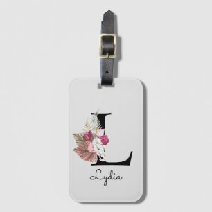 Étiquette À Bagage Monogramme rose boho floral initial L