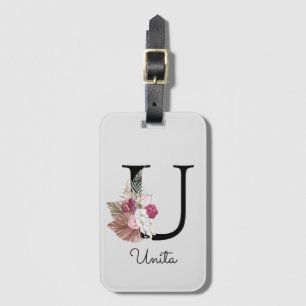 Étiquette À Bagage Monogramme Rose Boho Girl Floral U initial