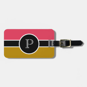 Étiquette À Bagage Monogramme rose Brown initial Voyage moderne