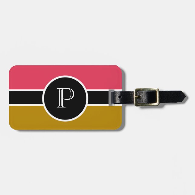 Étiquette À Bagage Monogramme rose Brown initial Voyage moderne (Devant horizontal)