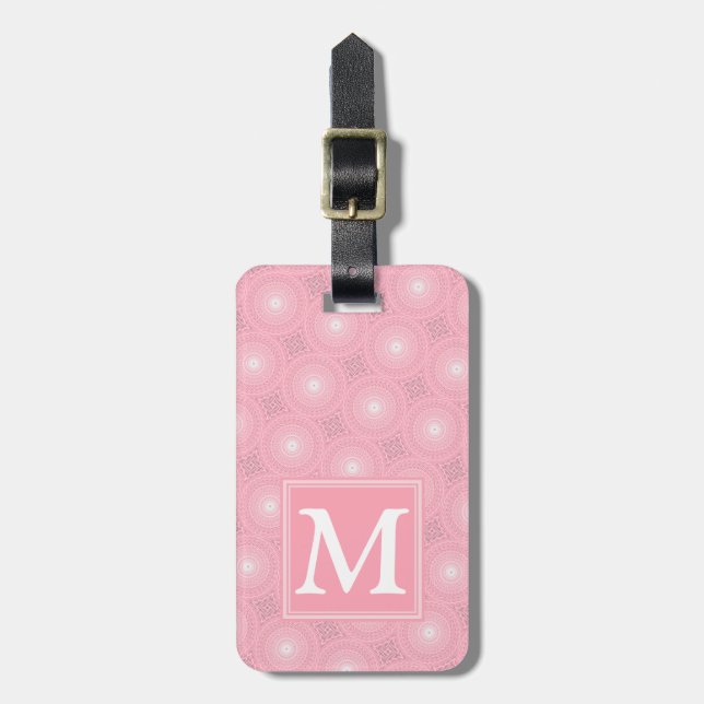 Étiquette À Bagage Monogramme rose cercles motif (Devant Vertical)