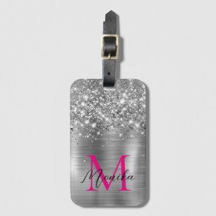 Étiquette À Bagage Monogramme rose chaud Chic Foil Faux