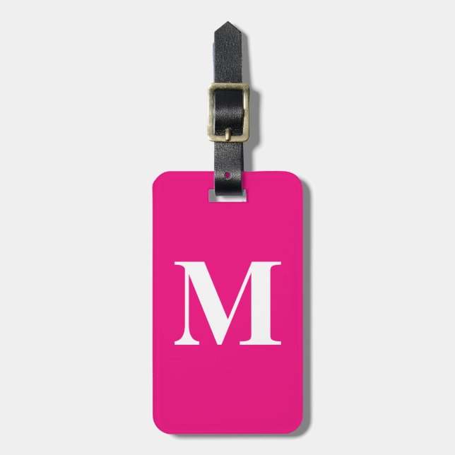 Étiquette À Bagage Monogramme rose chaud Initiales Nom Couleur person (Devant Vertical)