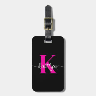 Étiquette À Bagage Monogramme rose chaud noir