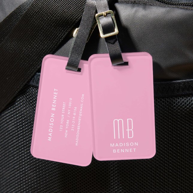 Étiquette À Bagage Monogramme Rose Élégant (Elegant Pink Monogram Luggage Tag)