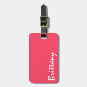Étiquette À Bagage Monogramme rose et blanc de corail lumineux à la