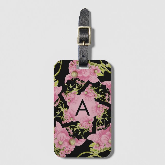 Étiquette À Bagage Monogramme rose et noir d'Achille (Devant Vertical)