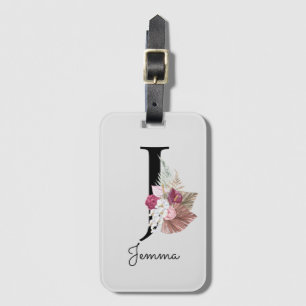 Étiquette À Bagage Monogramme rose Floral initial J