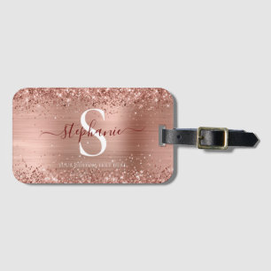 Étiquette À Bagage Monogramme Rose Gold Faux-Parties scintillant Girl