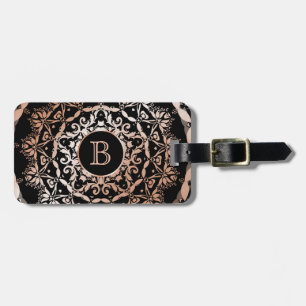 Étiquette À Bagage Monogramme rose Gold Floral Mandala