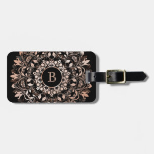 Étiquette À Bagage Monogramme rose Gold Floral Mandala