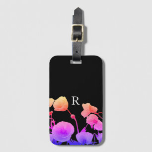 Étiquette À Bagage Monogramme rose néon de la fleur d'aquarelle