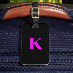 Étiquette À Bagage Monogramme Rose Néon Magenta Noir Couleur Personna