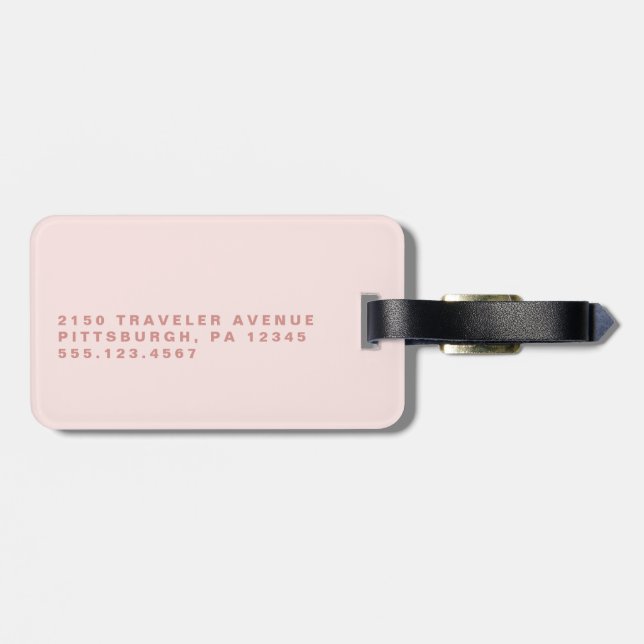 Étiquette À Bagage Monogramme rose pâle (Dos horizontal)