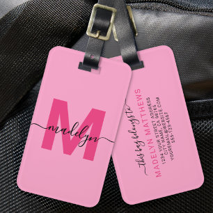 Étiquette À Bagage Monogramme rose personnalisé moderne