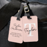 Étiquette À Bagage Monogramme rose rose mou moderne Nom Fille Script<br><div class="desc">Monogramme rose mou moderne Nom Script Girly Bag Étiquette</div>