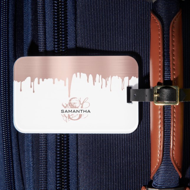 Étiquette À Bagage Monogramme Rose tendance Pink Gold (Insitu Rectoal 4)