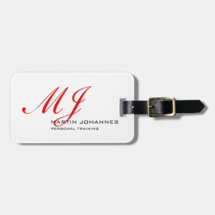 Étiquette À Bagage Monogramme rouge blanc Gris personnel formateur mo