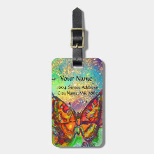 ÉTIQUETTE À BAGAGE MONOGRAMME ROUGE BOUTTERFLY BLEU OR JAUNE SPARKLES