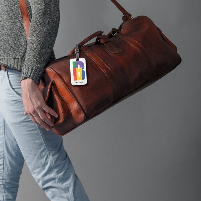 Étiquette À Bagage Monogramme rouge jaune pourpre vert initial B (Créateur téléchargé)