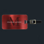 Étiquette À Bagage Monogramme rouge métallique brossé moderne<br><div class="desc">Balise de bagage de monogramme rouge métallique brossé moderne</div>