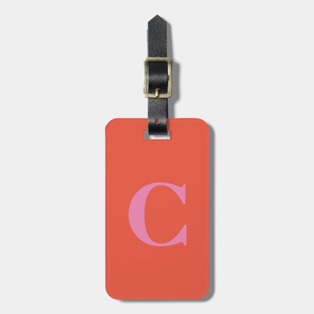 Étiquette À Bagage Monogramme rouge rose orange Cadeau initial (Devant Vertical)