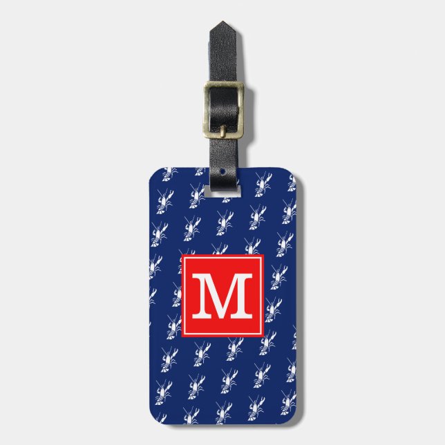 Étiquette À Bagage Monogramme RS Lobsters Blue (Devant Vertical)
