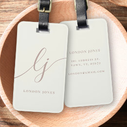 Étiquette À Bagage Monogramme Script calligraphie ivoire blanc rose r