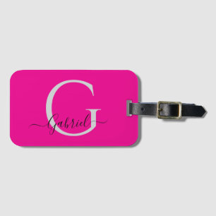 Étiquette À Bagage Monogramme Silver rose noir Voyage personnel