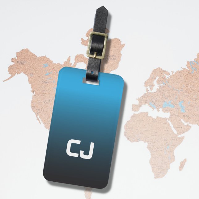 Étiquette À Bagage Monogramme simple Cool bleu Ombre (Créateur téléchargé)