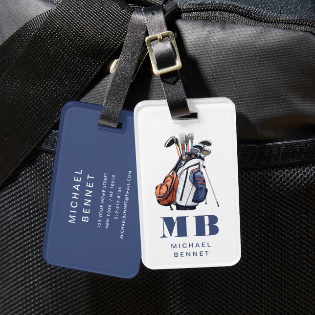 Étiquette À Bagage Monogramme Sport Modern Golfer (Modern Golfer Sport Monogram Luggage Tag)