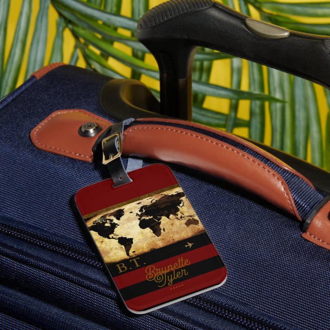 Étiquette À Bagage Monogramme Stylish World Map Voyage (Insitu Rectoal 1)