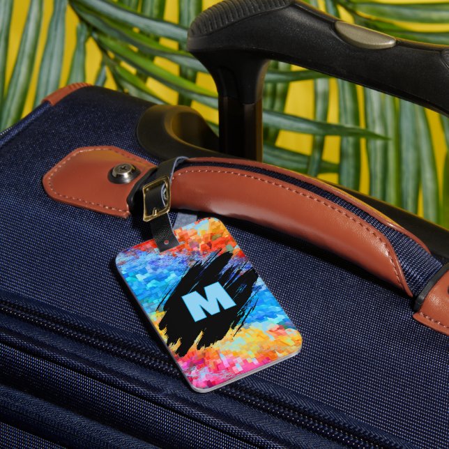 Étiquette À Bagage Monogramme sur fond abstrait arc-en-ciel (Insitu Rectoal 1)