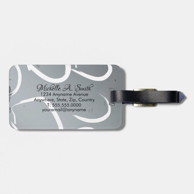 Étiquette À Bagage Monogramme sur fond noir et argent avec cercles bl (Dos horizontal)