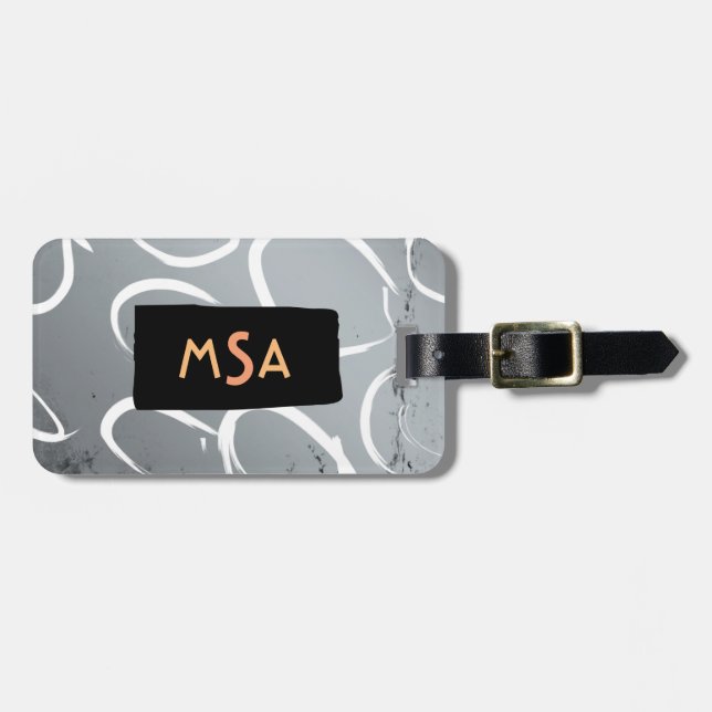 Étiquette À Bagage Monogramme sur fond noir sur argent avec cercles b (Devant horizontal)
