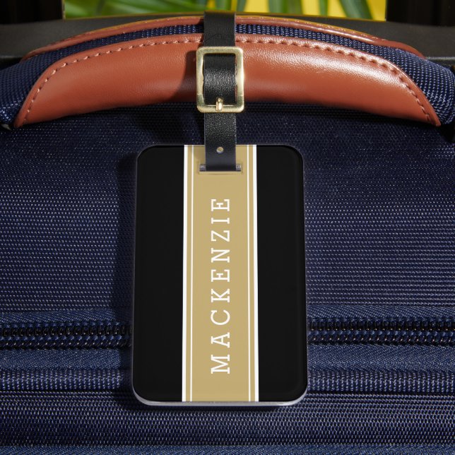 Étiquette À Bagage Monogramme sur mesure pour bande de rugby noir et  (Insitu Rectoal 2)