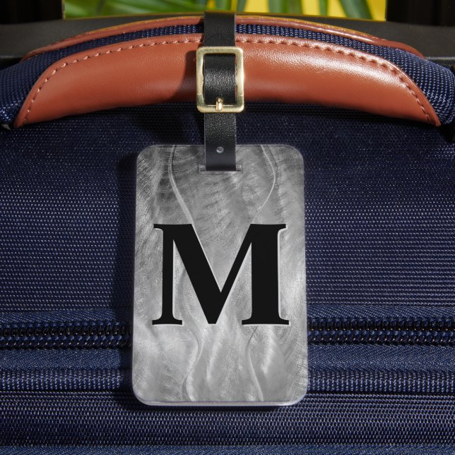 Étiquette À Bagage Monogramme sur métal argenté brossé abstrait (Insitu Rectoal 2)