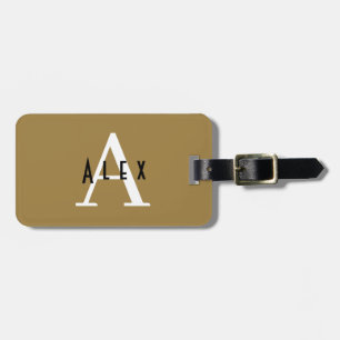 Étiquette À Bagage Monogramme Tan Moderne + Nom initial