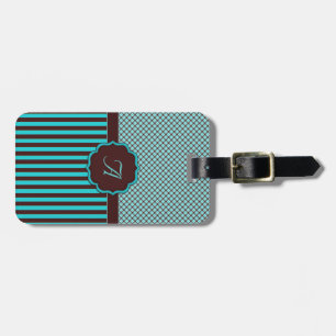 Étiquette À Bagage Monogramme Tartan, Turquoise léger et Brown au cho