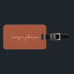 Étiquette À Bagage Monogramme tendance | Orange brûlé   Nom du script<br><div class="desc">Un monogramme personnalisé élégant en police décontractée manuscrite en orange brûlé et blush tendance.</div>