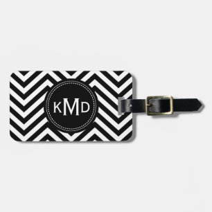 Étiquette À Bagage Monogramme trio classique noir blanc Chevron