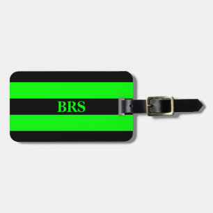 Étiquette À Bagage Monogramme trois bande noire sur le vert de chaux