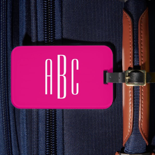 Étiquette À Bagage Monogramme trois lettres rose chaud et blanc (Insitu Rectoal 4)