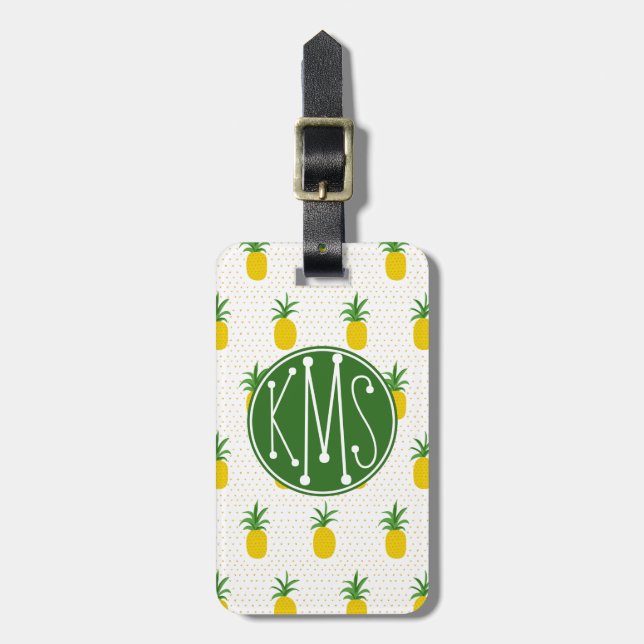 Étiquette À Bagage Monogramme tropical d'or des ananas | (Devant Vertical)
