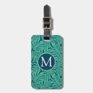 Étiquette À Bagage Monogramme tropical du motif de feuille de
