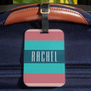 Étiquette À Bagage Monogramme turquoise et bourguignon