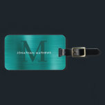 Étiquette À Bagage Monogramme Turquoise métallique brossé moderne<br><div class="desc">Tag de bagage Turquoise en métal brossé moderne</div>