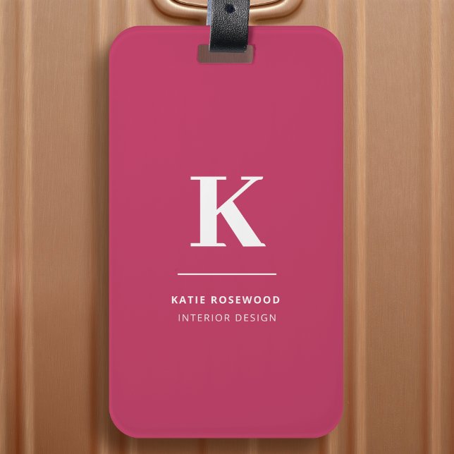 Étiquette À Bagage Monogramme Typographique Moderne Rose Chaud Minima (Créateur téléchargé)